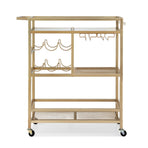 Artiss Bar Cart Drinks Trolley Serving Wine Rack Glass Holder 3 Hooks 72cm Gold, image 5