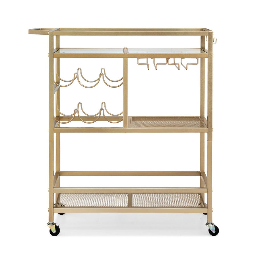 Artiss Bar Cart Drinks Trolley Serving Wine Rack Glass Holder 3 Hooks 72cm Gold, image 5