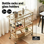 Artiss Bar Cart Drinks Trolley Serving Wine Rack Glass Holder 3 Hooks 72cm Gold, image 6