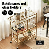 Artiss Bar Cart Drinks Trolley Serving Wine Rack Glass Holder 3 Hooks 72cm Gold - Rear View