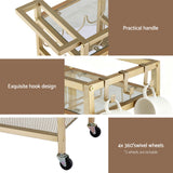 Artiss Bar Cart Drinks Trolley Serving Wine Rack Glass Holder 3 Hooks 72cm Gold - Close-Up Angle