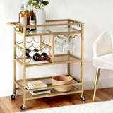 Artiss Bar Cart Drinks Trolley Serving Wine Rack Glass Holder 3 Hooks 72cm Gold - Low Angle