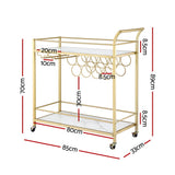 Artiss Bar Cart Drinks Trolley Serving Wine Rack Glass Holder Marble 85cm Gold