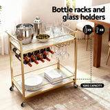 Artiss Bar Cart Drinks Trolley Serving Wine Rack Glass Holder Marble 85cm Gold - 45-Degree Angle