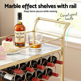 Artiss Bar Cart Drinks Trolley Serving Wine Rack Glass Holder Marble 85cm Gold - Rear View