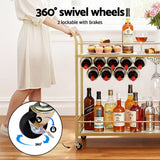Artiss Bar Cart Drinks Trolley Serving Wine Rack Glass Holder Marble 85cm Gold - Close-Up Angle
