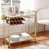 Artiss Bar Cart Drinks Trolley Serving Wine Rack Glass Holder Marble 85cm Gold - Low Angle