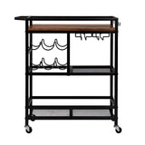Artiss Bar Cart Drinks Trolley Serving Wine Rack Glass Holder 3 Hooks 72cm Black - Top-Down View