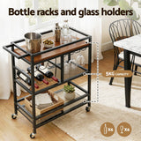 Artiss Bar Cart Drinks Trolley Serving Wine Rack Glass Holder 3 Hooks 72cm Black - 45-Degree Angle