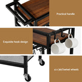 Artiss Bar Cart Drinks Trolley Serving Wine Rack Glass Holder 3 Hooks 72cm Black - Rear View