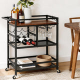 Artiss Bar Cart Drinks Trolley Serving Wine Rack Glass Holder 3 Hooks 72cm Black - Low Angle