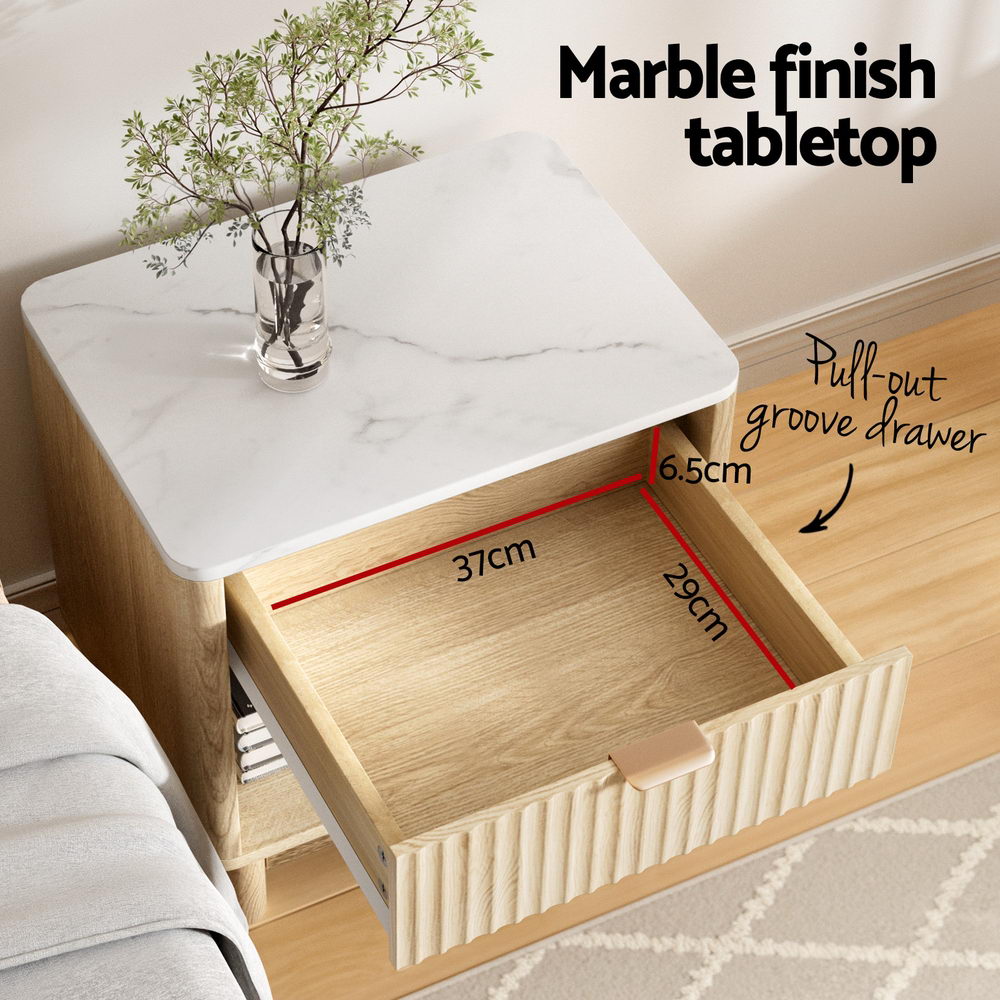 Artiss Bedside Table Nightstand 1 Drawer Shelves Pine