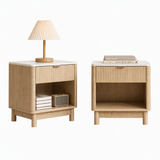 Artiss 2X Bedside Table Nightstand 1 Drawer Shelves Pine - Front View