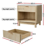 Artiss 2X Bedside Table Nightstand 1 Drawer Shelves Pine - Side View
