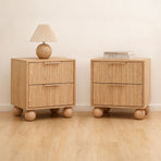 Artiss set of 2 bedside tables with 2 drawers and round legs, pine