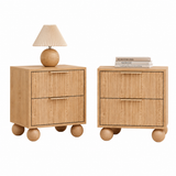Artiss 2x Bedside Table Round Legs 2 Drawers Pine - Front View