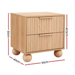 Artiss set of 2 bedside tables with 2 drawers and round legs, pine, metal handles