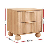 Artiss 2x Bedside Table Round Legs 2 Drawers Pine - Side View