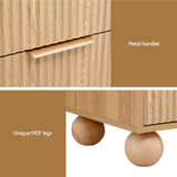 Artiss 2x Bedside Table Round Legs 2 Drawers Pine - Rear View
