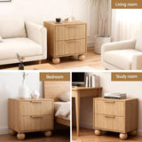 Artiss 2x Bedside Table Round Legs 2 Drawers Pine - Close-Up Angle