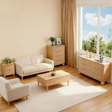 Artiss 2x Bedside Table Round Legs 2 Drawers Pine - Low Angle