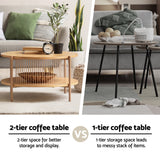 Artiss Coffee Table 2-Tier Round Wood - 45-Degree Angle