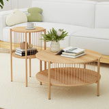 Artiss Coffee Table 2-Tier Round Wood - Close-Up Angle