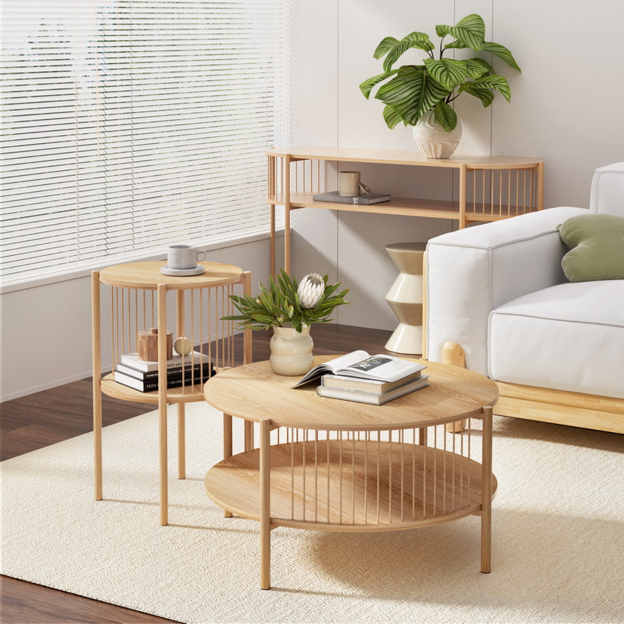 Artiss Coffee Table 2-Tier Round Wood