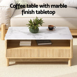 Artiss Coffee Table Drawer Shelf Marble Effect Wood&White - 45-Degree Angle