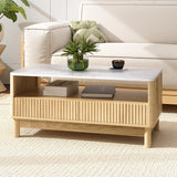 Artiss Coffee Table Drawer Shelf Marble Effect Wood&White - Close-Up Angle
