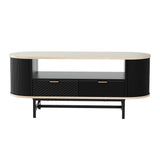 Artiss Coffee Table Drawer Shelf Wood&Black - Side View