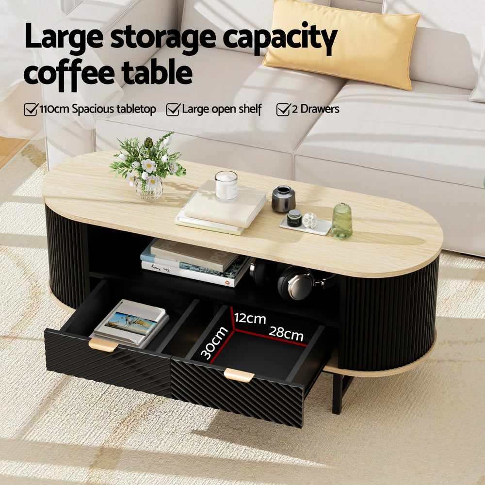 Artiss Coffee Table Drawer Shelf Wood&Black