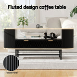 Artiss Coffee Table Drawer Shelf Wood&Black - 45-Degree Angle