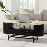 Artiss Coffee Table Drawer Shelf Wood&Black - Close-Up Angle