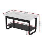 Artiss Coffee Table 2-Tier 80CM Marble Finish Shelf Black&White