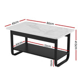Artiss Coffee Table 2-Tier 80CM Marble Finish Shelf Black&White - Front View