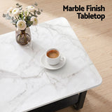 Artiss Coffee Table 2-Tier 80CM Marble Finish Shelf Black&White - Top-Down View