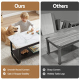 Artiss Coffee Table 2-Tier 80CM Marble Finish Shelf Black&White - Rear View