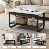 Artiss Coffee Table 2-Tier 80CM Marble Finish Shelf Black&White - Close-Up Angle