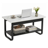 Artiss Coffee Table 2-Tier 80CM Marble Finish Shelf Black&White - Low Angle