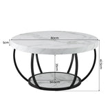 Artiss Coffee Table 2-Tier Marble Finish Round White&Black - Front View