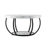 Artiss Coffee Table 2-Tier Marble Finish Round White&Black - Side View