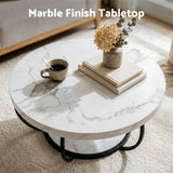 Artiss Coffee Table 2-Tier Marble Finish Round White&Black - Top-Down View