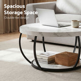 Artiss Coffee Table 2-Tier Marble Finish Round White&Black - 45-Degree Angle