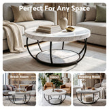 Artiss Coffee Table 2-Tier Marble Finish Round White&Black - Close-Up Angle