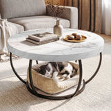 Artiss Coffee Table 2-Tier Marble Finish Round White&Black - Low Angle