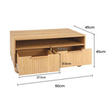 Artiss Coffee Table 90cm Center Table Fluted Drawers Open Shelf Spherical Solid Legs Wood - Side View