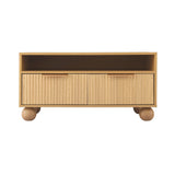 Artiss Coffee Table 90cm Center Table Fluted Drawers Open Shelf Spherical Solid Legs Wood - Top-Down View