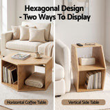 Artiss Coffee Table Hexagonal Center Table with Open Storage 2-Way Display Side Table Wood - Rear View