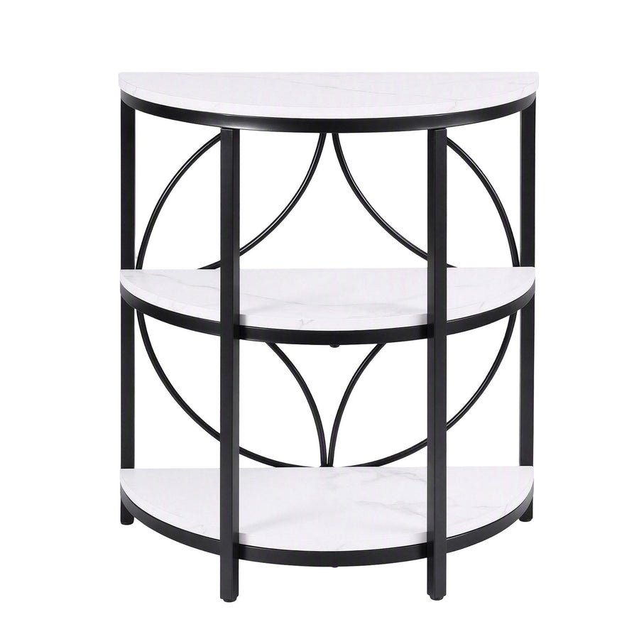 Artiss Semi-Circle End Table 3 Tier Coffee Table Side Nightstand Shelf Marble Effect White&Black